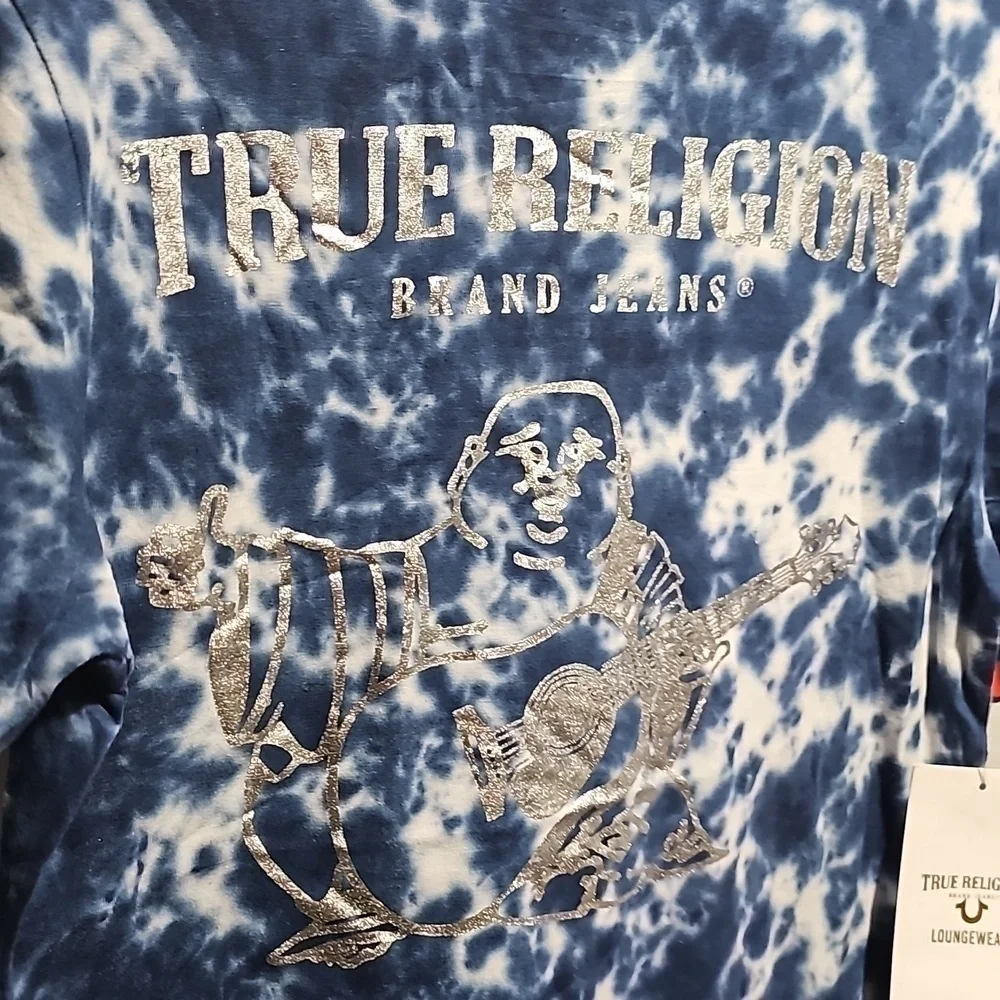 True Religion Tye Dye Blue‎ Silver Shirt Small New